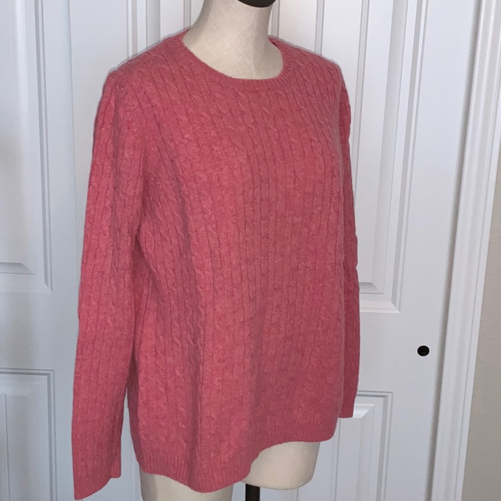 LL Bean Cable Knit Women’s XL Sweater Lambswool Crew Neck Classic Long Sleeve